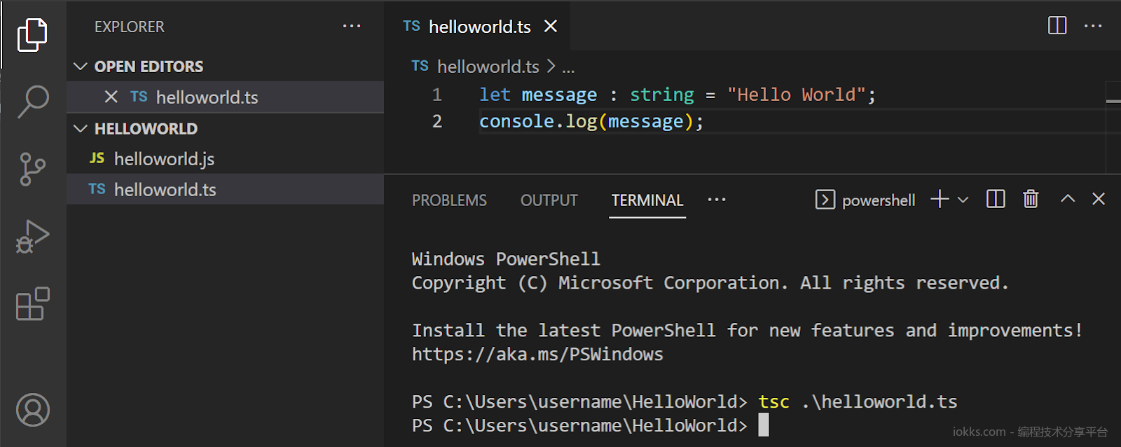 这将编译并创建一个新的 helloworld.js JavaScript 文件。